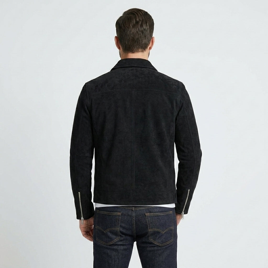 Black Suede Leather Trucker Jacket for Men – Premium Western Style