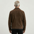 Men's Tan Brown Suede Leather Bomber Jacket – Classic Casual Outerwear