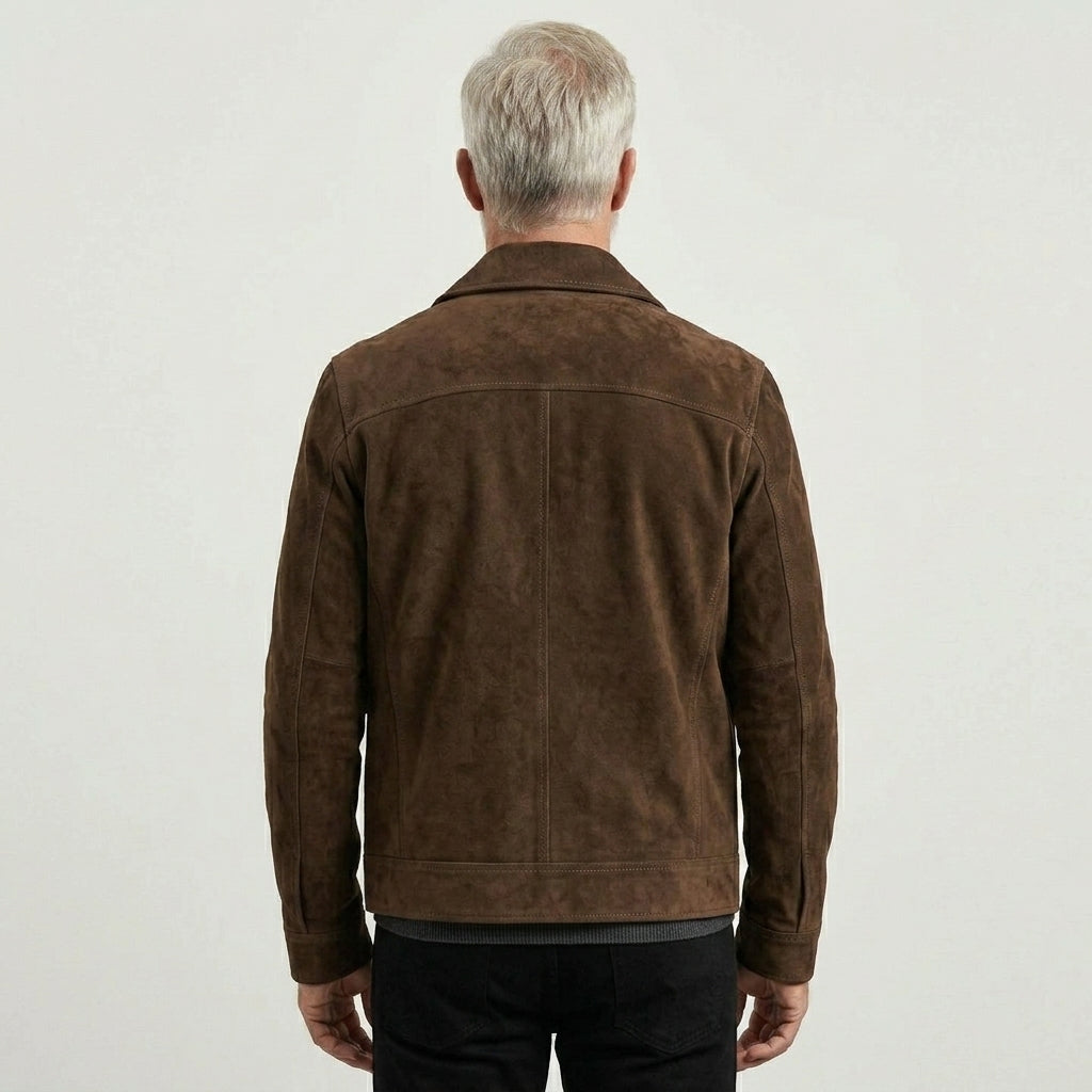 Men's Tan Brown Suede Leather Bomber Jacket – Classic Casual Outerwear