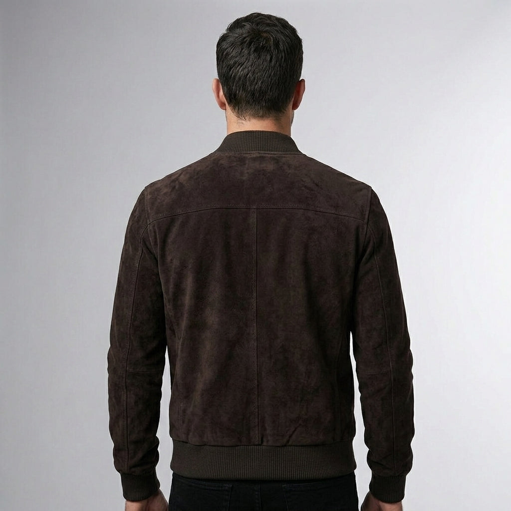 Men’s BlackShadow Suede Bomber Jacket – Premium Black Casual Style
