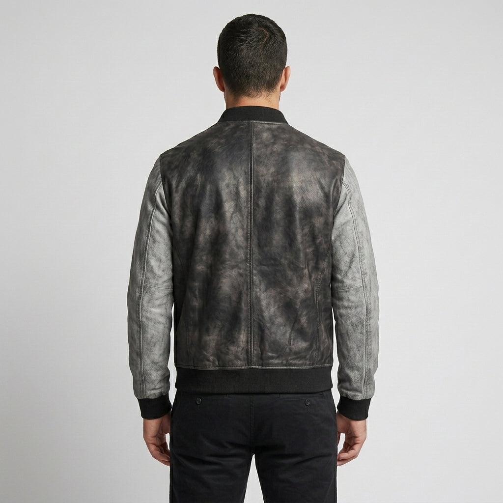 Men’s Distressed Leather Varsity Baseball Jacket – Vintage Letterman Style