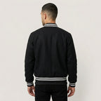 Men’s Black Fleece Varsity Jacket – Classic Letterman Bomber Style