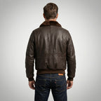 Men’s Vintage Warrior G-1 Military Bomber Jacket – Brown Fur Collar Aviator Style