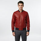 Men’s Fashion Lambskin Red Leather Bomber Jacket