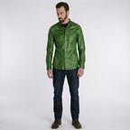 Men’s Green Napa Lamb Leather Biker Shirt