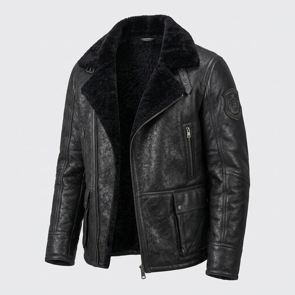 Black B-3 Shearling Bomber Jacket – Men’s Sheepskin Coat