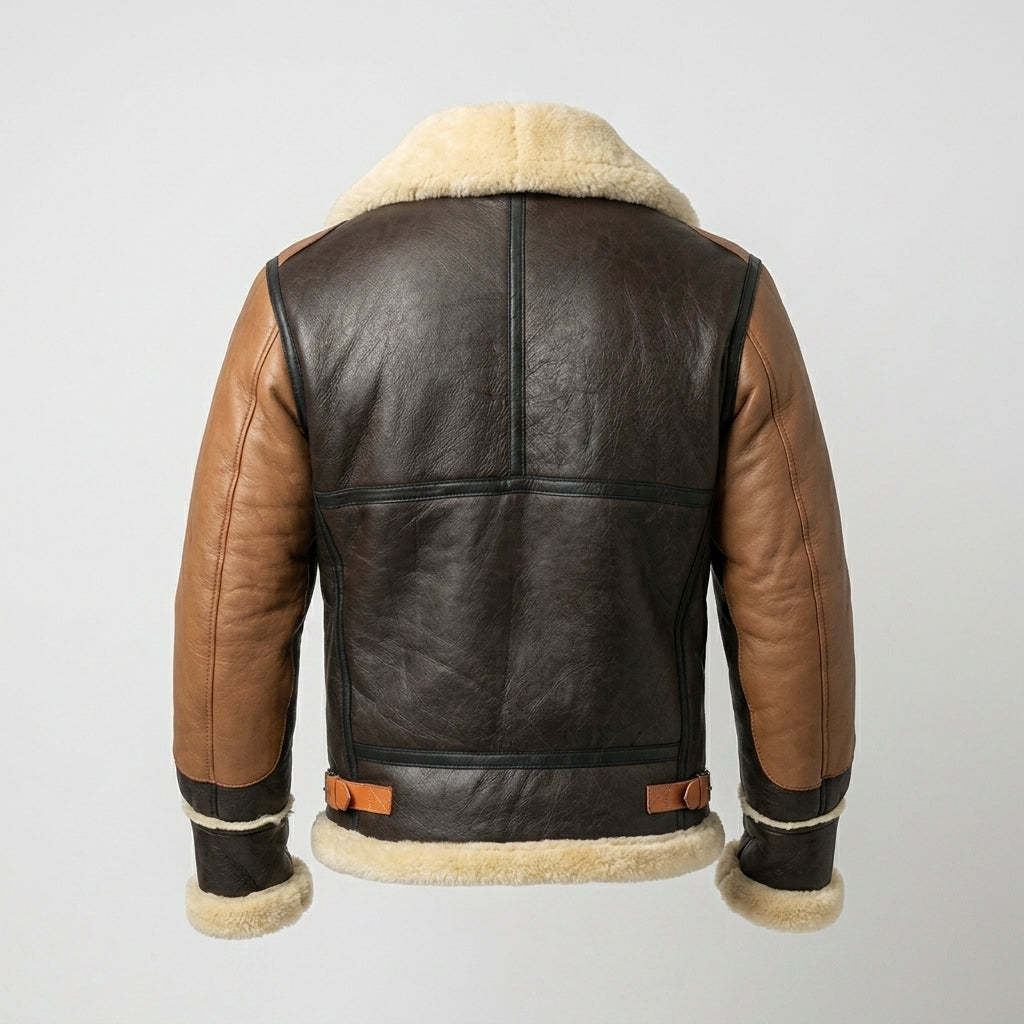 Men’s Brown B-3 Aviator Sheepskin Shearling Bomber Jacket