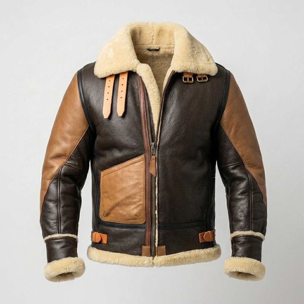 Men’s Brown B-3 Aviator Sheepskin Shearling Bomber Jacket