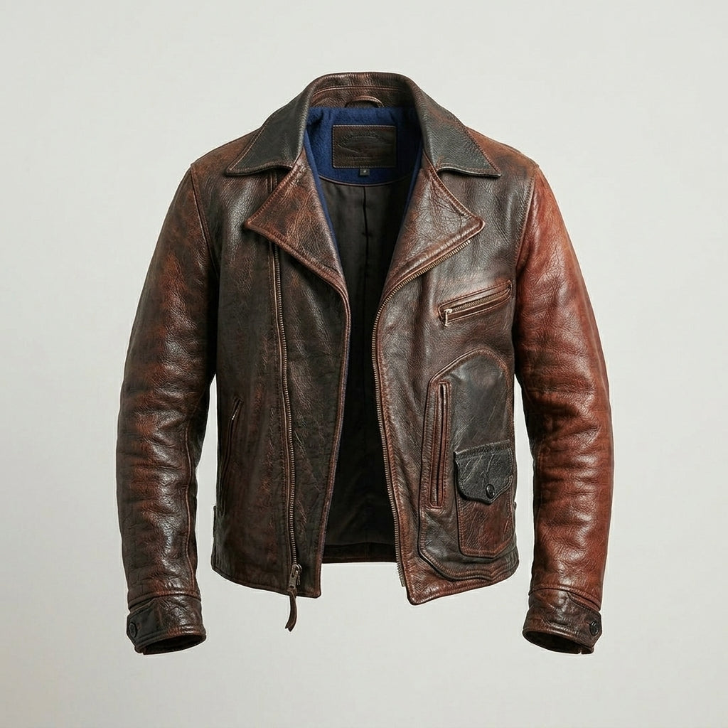 Men’s 1920s Vintage D-Pocket Distressed Leather Jacket
