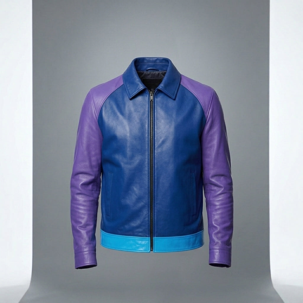 Men’s Blue Cowhide Cafe Racer Leather Jacket