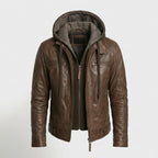 Men’s Hooded Brown Leather Jacket