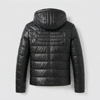 Men’s Real Leather Puffer Hooded Jacket