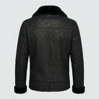 Men’s Black Crocodile Print Sheepskin Fur Leather Coat