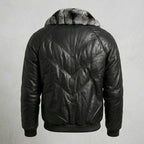 Men’s Black V-Bomber Leather Jacket – Quilted Street Style Bomber