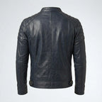 Men’s Navy Leather Moto Jacket – Slim Fit Modern Biker Style