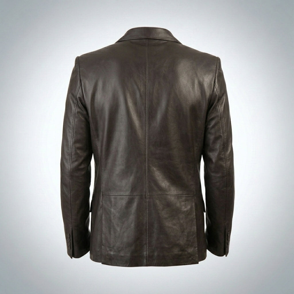 Men’s Classic Black Leather Blazer Coat