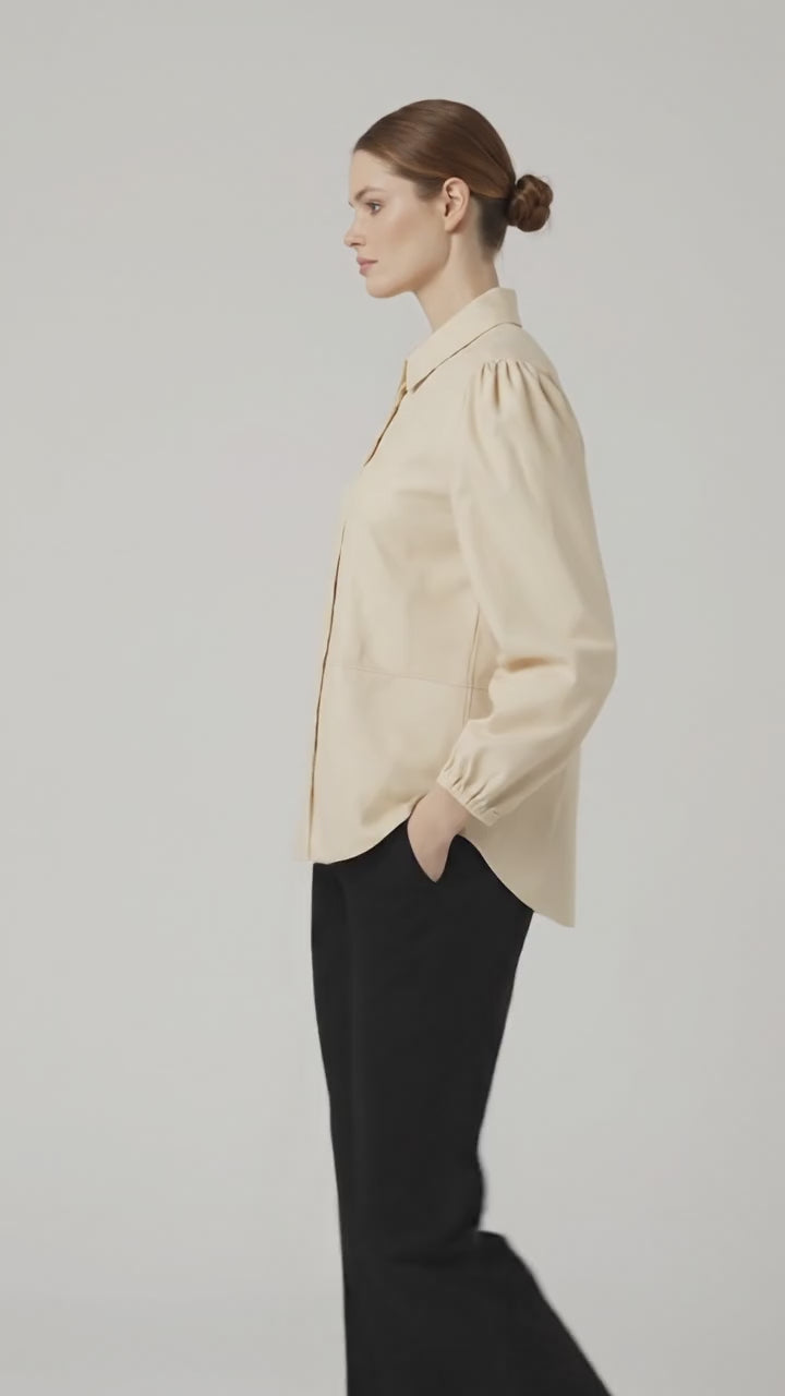 Women’s Latte Beige Faux Leather Shirt