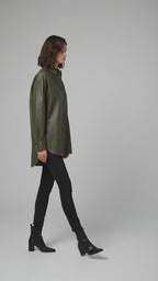 Women’s Olive Green Faux Leather Shirt Jacket