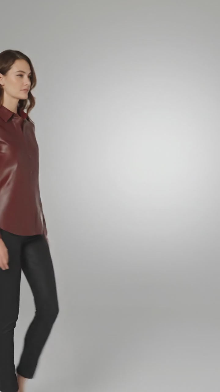 Faux Leather Button-Up Shirt for Women