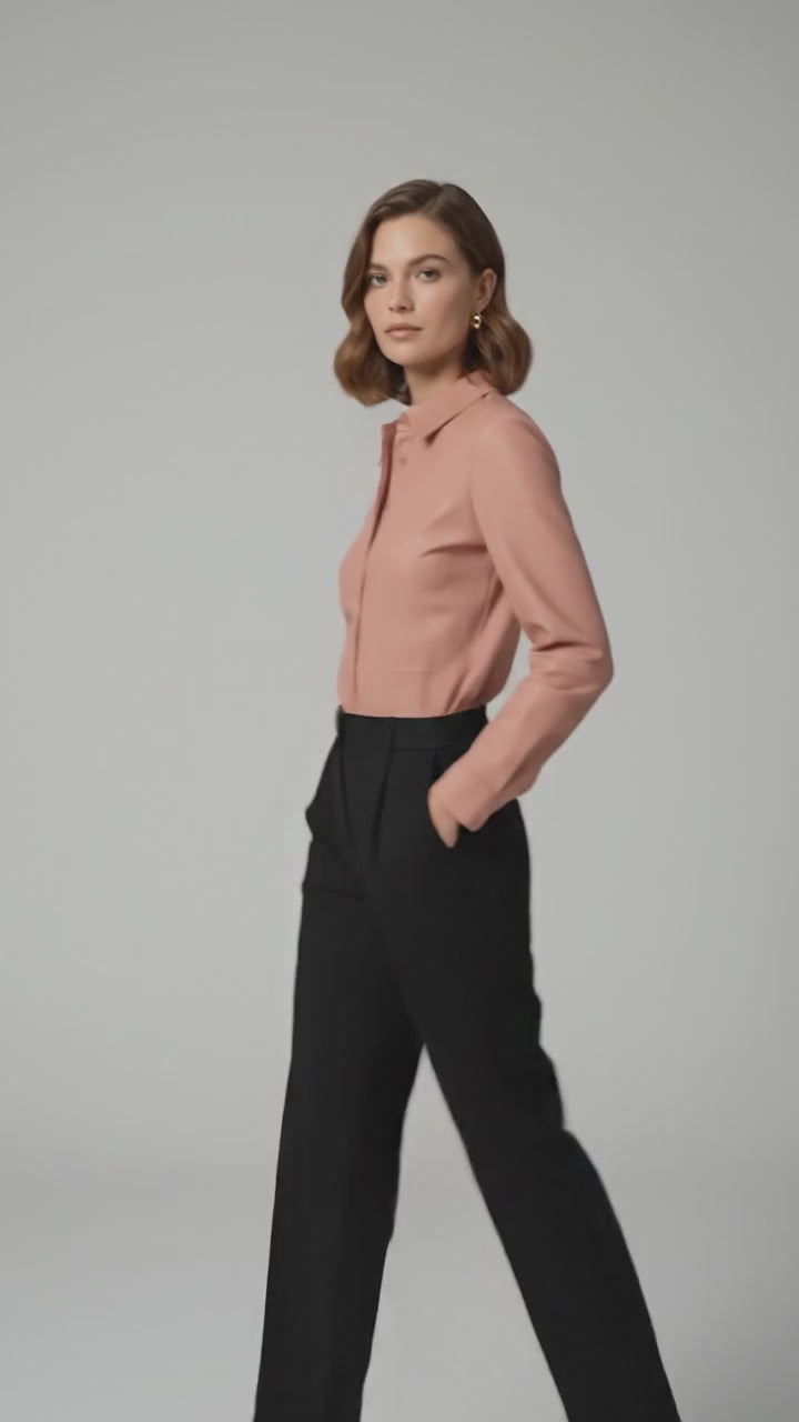 Blush Pink Leather Shirt for Women