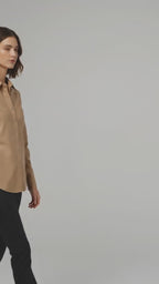 Women's Beige Faux Leather Shirt Jacket