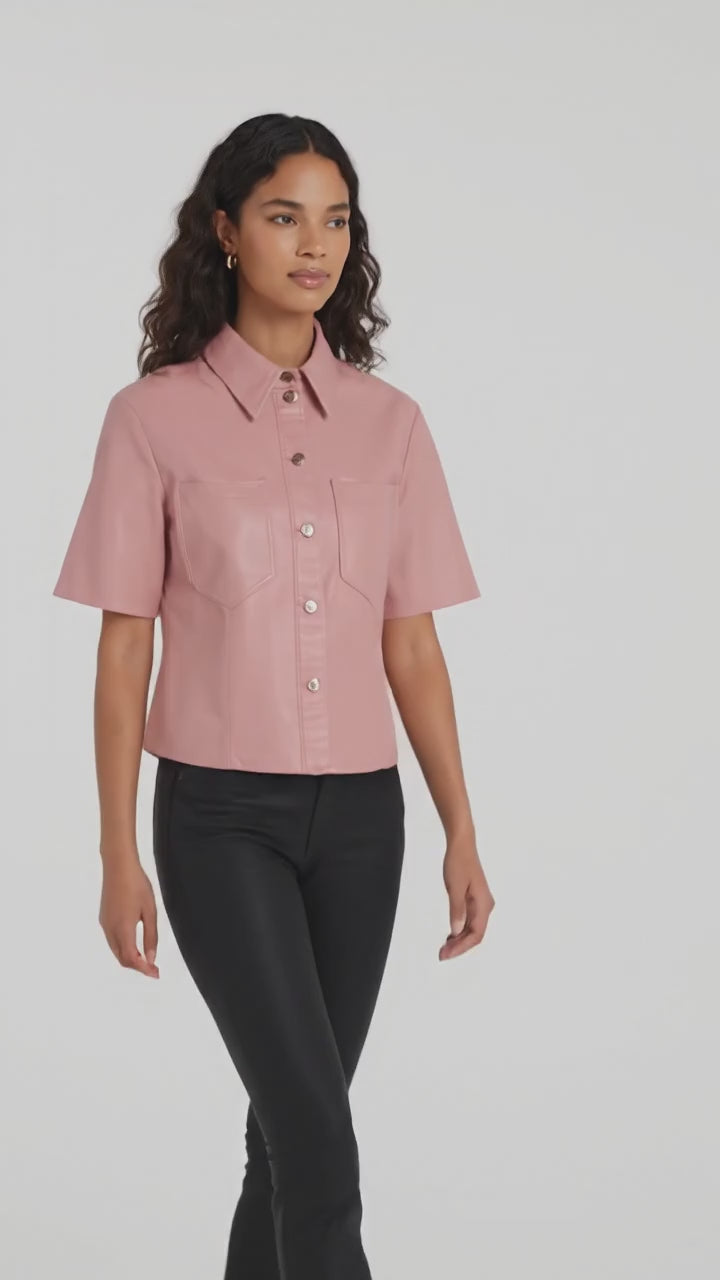 Women’s Blush Pink Leather Shirt Top