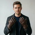 Hestra Brown Deerskin Leather Gloves with Knitted Cuff