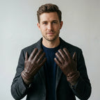 Hestra Brown Deerskin Leather Gloves with Knitted Cuff