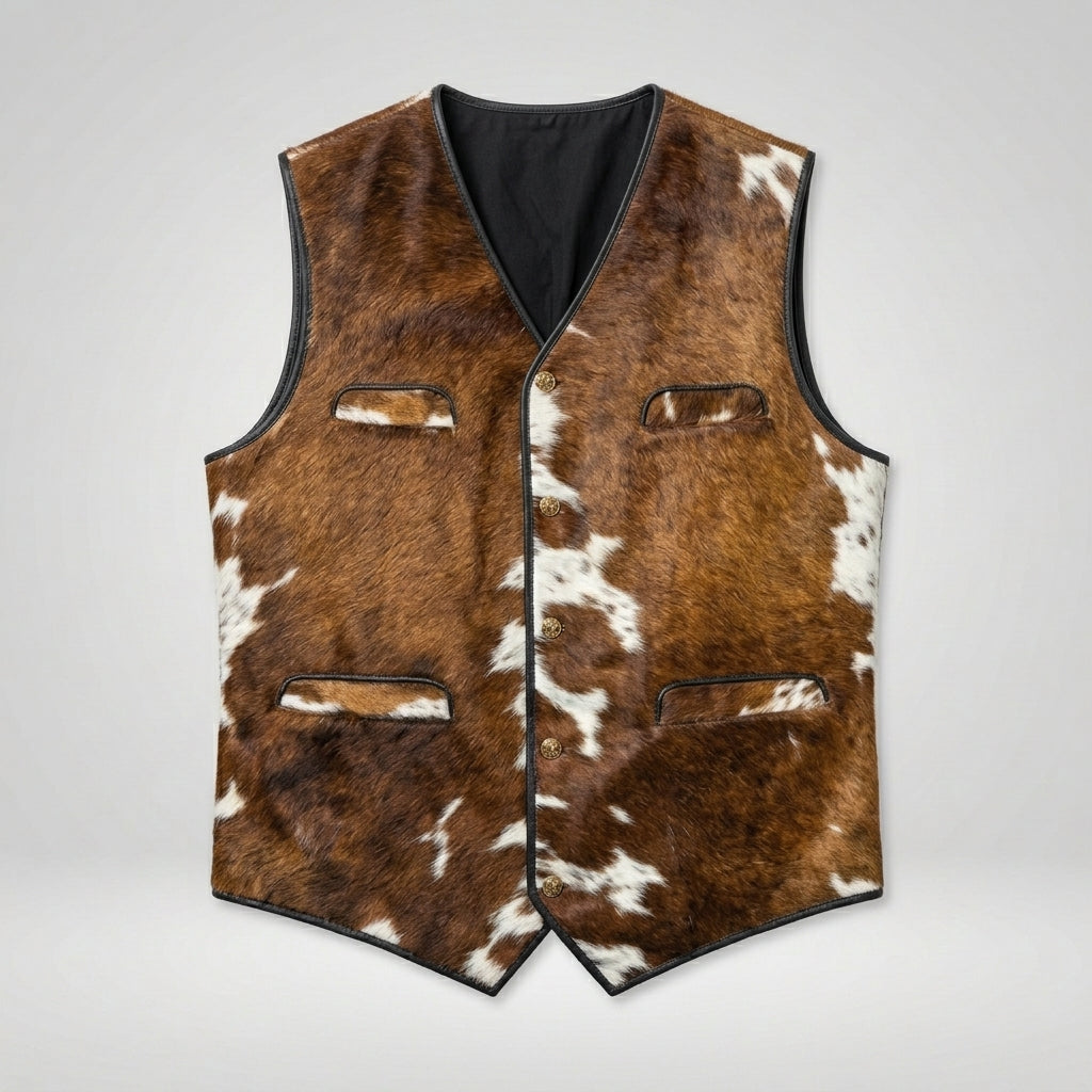 Men’s Vintage 80s Cowhide Hair-On Leather Western Vest