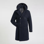 Men’s Dark Blue Fleece Peacoat – Classic Double-Breasted Winter Coat