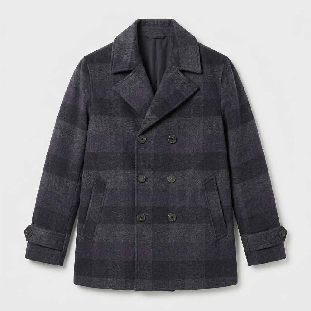 Men’s Dark Navy Wool Peacoat – Classic Double-Breasted Winter Coat