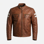 Men’s Red Leather Motorcycle Biker Jacket – Slim Fit Moto Style