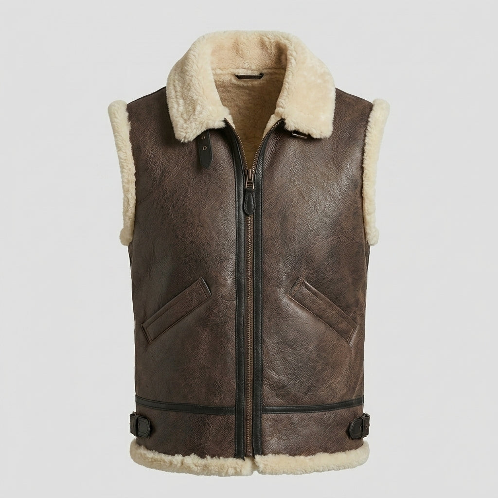 Men’s B3 Shearling Sheepskin Leather Vest – Classic Aviator Winter Gilet