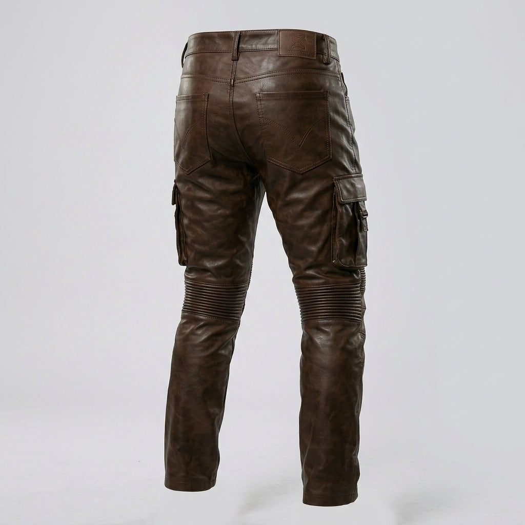 Men’s Brown Slim Fit Biker Leather Pants