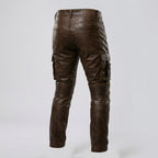 Men’s Brown Slim Fit Biker Leather Pants