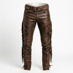 Men’s Brown Leather Fringe Cowboy Pants