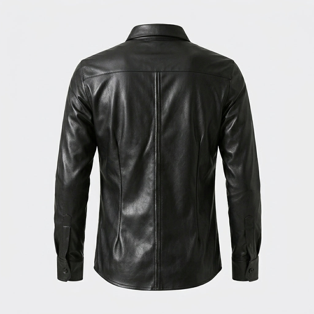 Men’s Black Sheepskin Leather Shirt Jacket